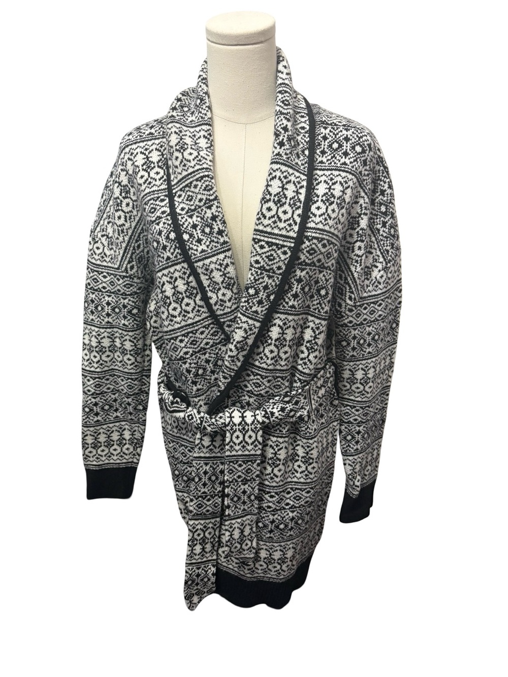 Wool Blend Shawl-Collar Knit Cardigan with Belt